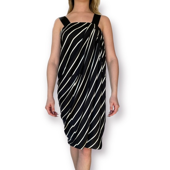 Dries van Noten Black and White silk draped stripe summer dress - Picture 1 of 5
